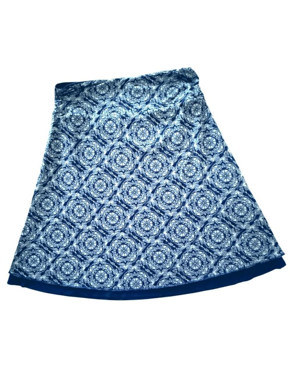 Reversible Skirt Sz L Navy White Medallion Print A Line Knee Length - Picture 1 of 11
